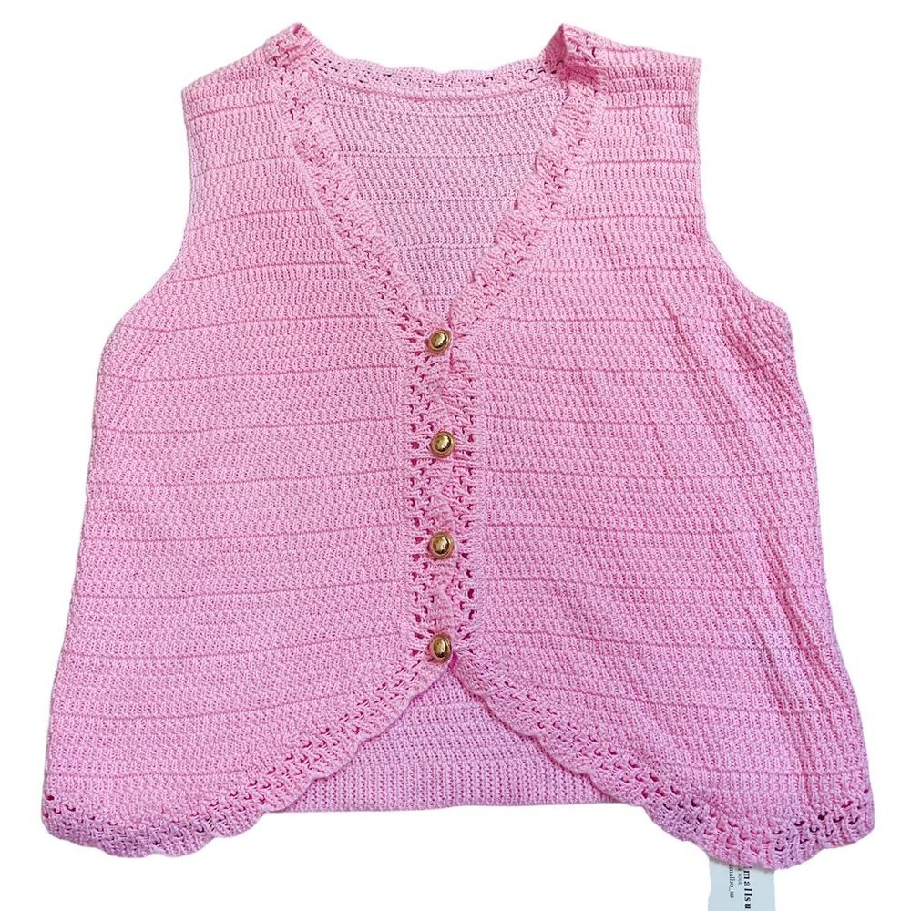 Pink Crochet Sleeveless Cardigan vest feminine - Picture 2 of 4